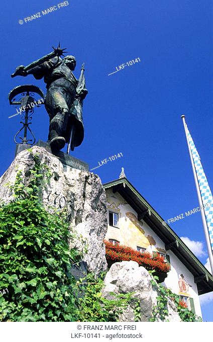 Kochelschmied former blacksmith statue, Kochel am See, Kochelsee Lake, Bavaria, Germany