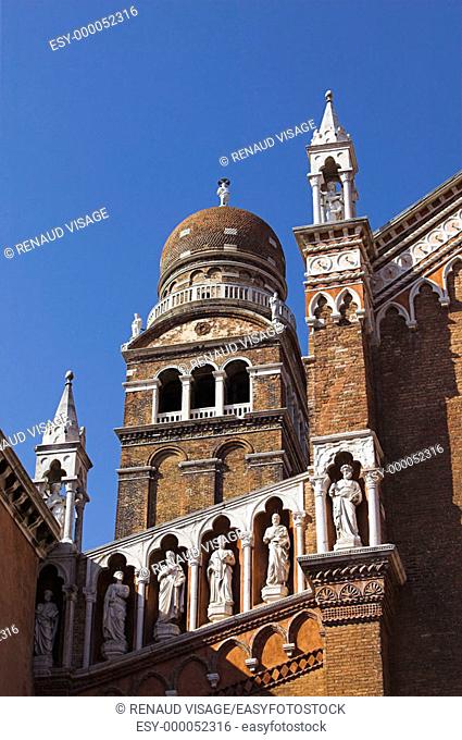 Dome and belltower of the Church of Madonna dell'Orto in the Cannaregio. Venice. Italy