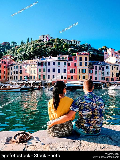 couple mid age on vacation at the Italian Rivera visit Portofino Italy Liguria coast
