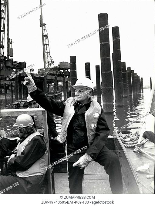 May 05, 1974 - GLC Leader Inspects Flood Barrier Progress: Sir Reg Goodwin, Leader of the Greater London Council today visited the site of the Thames Flood...