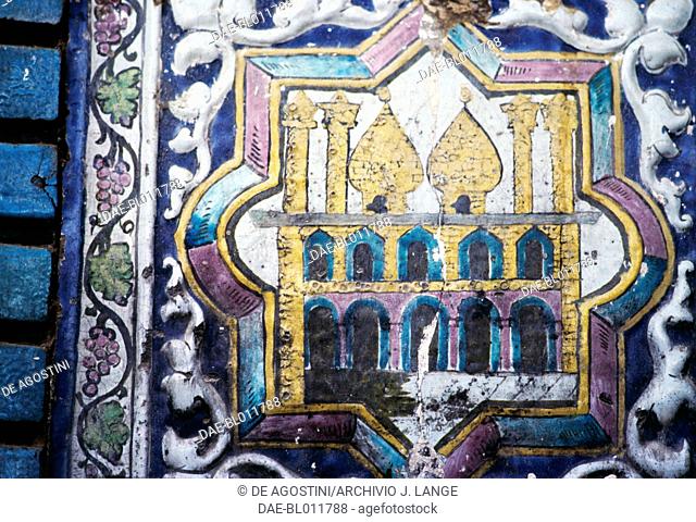 View of a mosque, polychrome tile decorations in Tekyeh Mo'aven ol-Molk, Kermanshah, Iran
