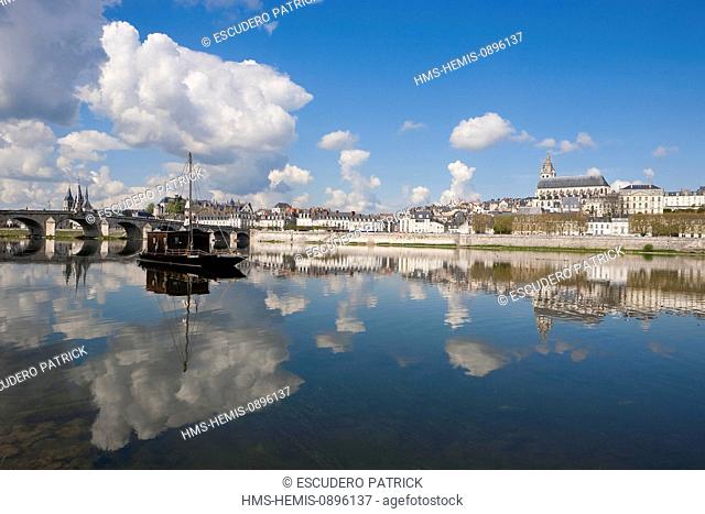 France, Loir et Cher, Loire Valley, listed as World Heritage by UNESCO, Blois, view over the city and Pont Jacques Gabriel from the riverbanks of the Loire...