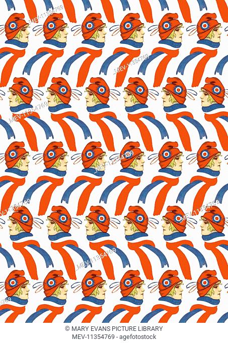 Repeating Pattern - French girl in Tricolore scarf / hat (white background). *PLEASE NOTE that the magnifying glass is solely to show the detail of the...