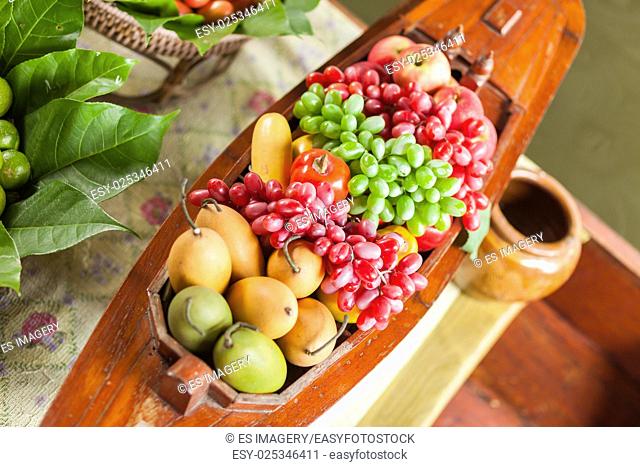 Assorted fresh fruit in a floating kitchen in Thailand