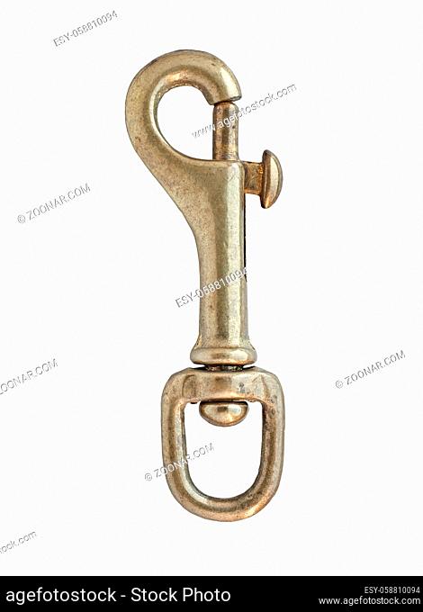 vintage brass eye snap hook over white, clipping path