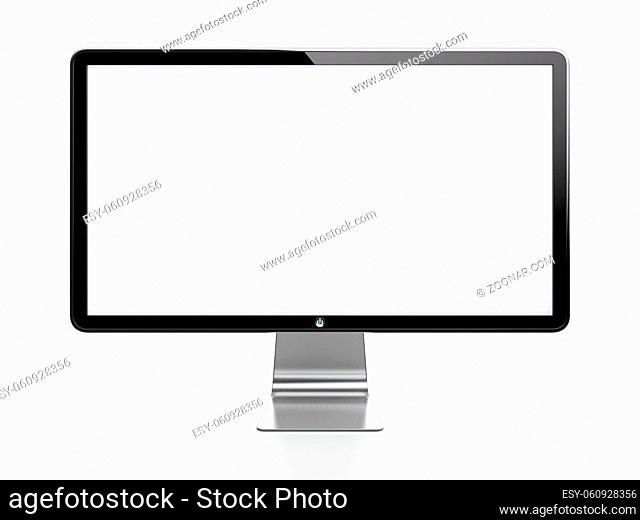 Computer monitor with white blank screen isolated on white background