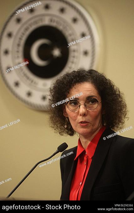 Foreign minister Hadja Lahbib pictured during a press conference following a meeting between the Ministers of Foreign Affairs of Belgium and Turkey