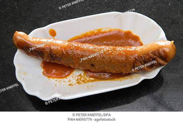 The new noble Currywurst created by the German chef Alfons Beck is presented in a Microsoft company restaurant in Unterschleissheim near Munich, Germany