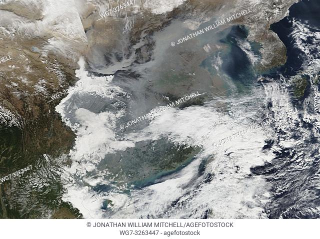 EARTH Eastern Asia -- 26 Jan 2017 -- This dramatic NASA satellite image shows the massive scale of serious air pollution across China - compounded by winter fog...