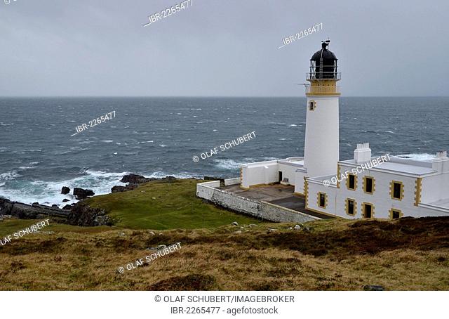 Rubha Reidh lighthouse in winter, stormy sea, Western Ross, Highlands, Scotland, United Kingdom, Europe
