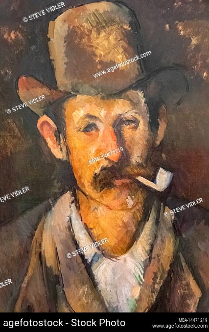 England, London, Somerset House, The Courtauld Gallery, Painting titled Man with a Pipe by Paul Cezanne dated 1894