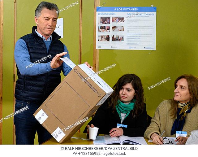 Mauricio Macri, President of Argentina, gives his vote at the presidential primaries in a polling station in Buenos Aires