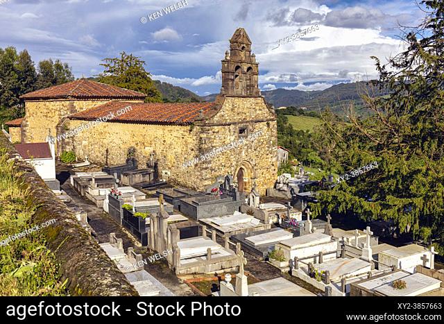 Church of San Martin de Salas, Salas, Asturias, Spain. The church was consecrated in the 9th century. Repairs and rebuilding
