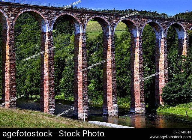 Leaderfoot Viaduct, Drygrange Railway Viaduct, FLuss Tweed, Newstead, Melrose, Scottish Borders, Lowlands, Scotland, United Kingdom, Europe