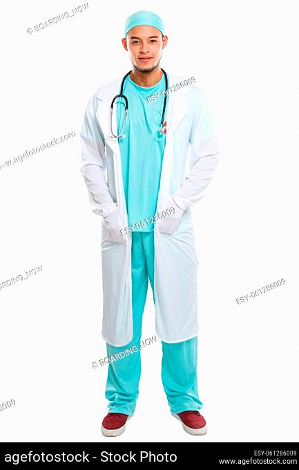 Young doctor full body portrait occupation job isolated on a white background
