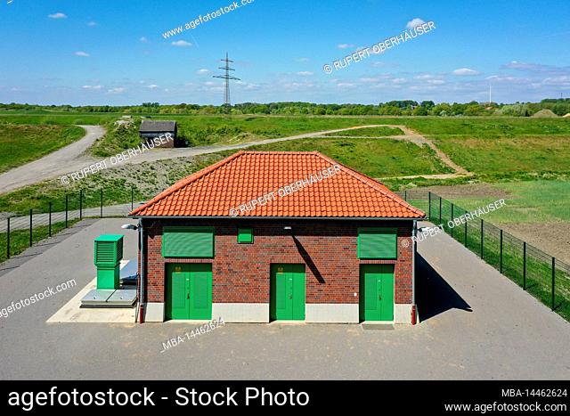 Pumping station on the Lippe, flood protection, Marl, North Rhine-Westphalia, Germany