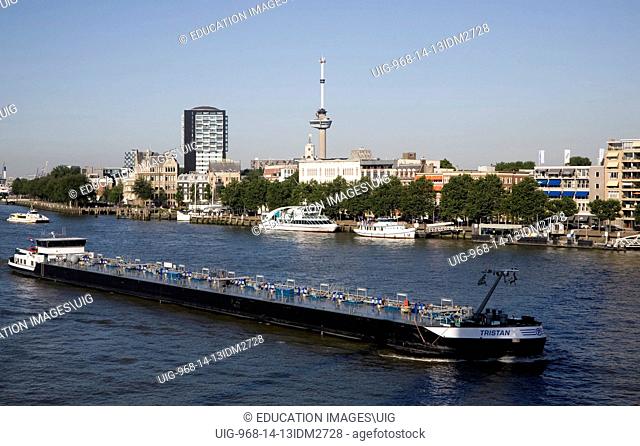 River barge chemical transporter ship River Maas, Port of Rotterdam, Netherlands