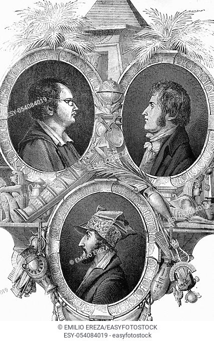 Above left: Louis Costaz, French scientist and administrator. Born 1767, died 1842. Above right: Antoine Vincent Arnaut, Politician, poet and author
