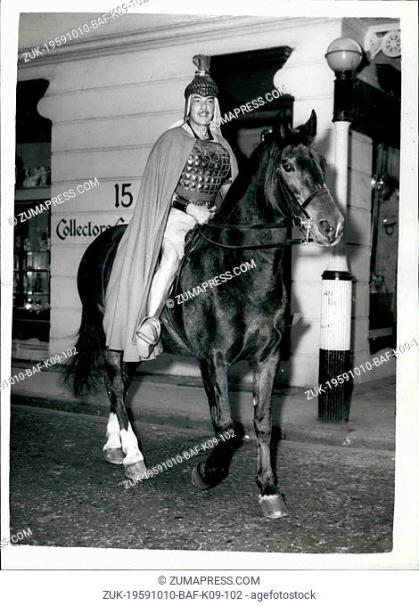 Oct. 10, 1959 - Raymond goes on Horseback to the display of his new 'Sheba Line': Hair stylist Raymond planned to go by chariot and pair through London streets...