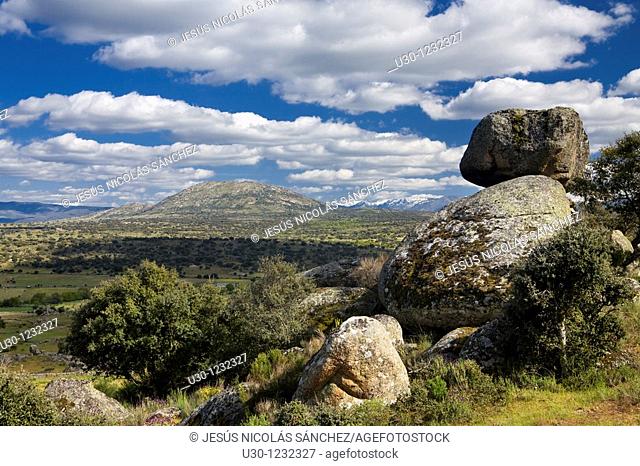 Overview of Cerro Del Berrueco, archaeological site in the Salamanca province, next to a small town called El Tejado, belonging to Puente Del Congosto...