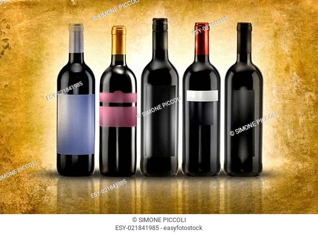 wine bottles in various parchment background