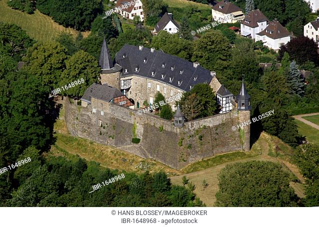 Aerial view, motte, renovated Schloss Hohenlimburg castle, Hagen, Ruhrgebiet area, North Rhine-Westphalia, Germany, Europe