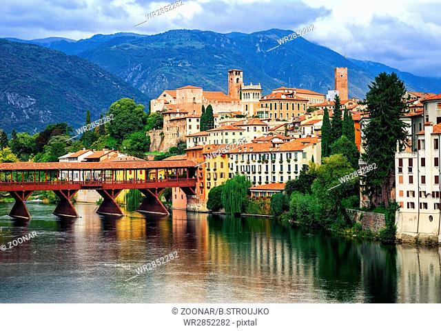 Bassano del Grappa, small medieval town in the Alps mountains, Veneto region, Italy