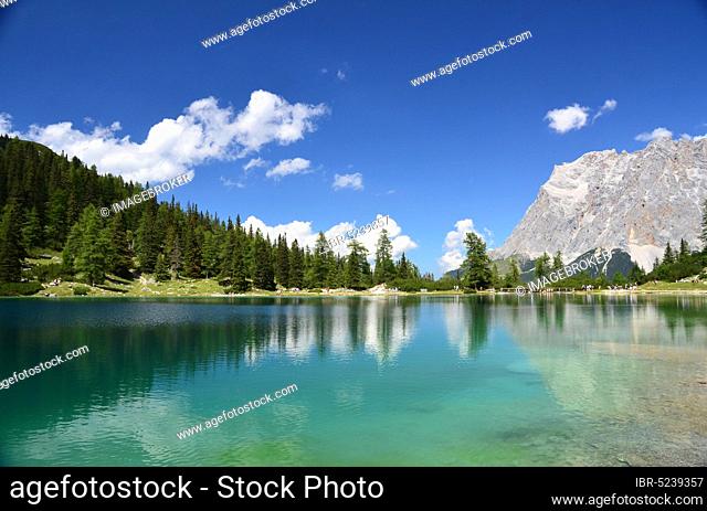 Mountain lake, summer, Ehrwalder Alm, Seebensee, Zugspitze, Tyrol, Austria, Europe