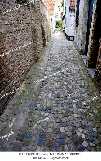 Narrow alley in Bruges, West Flanders, Belgium, Europe