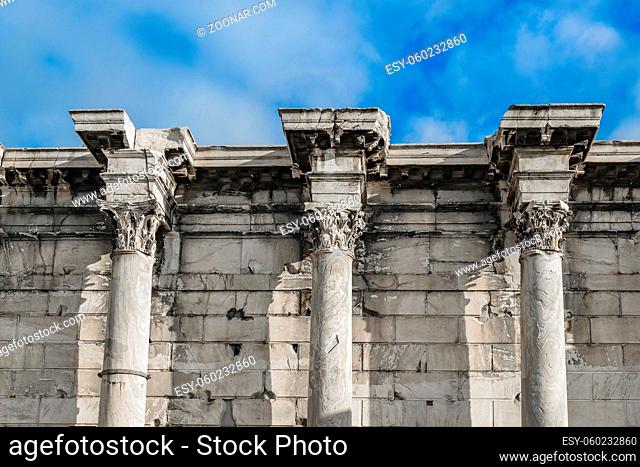 Exterior view of emperor adrian library ruins, athens, greece