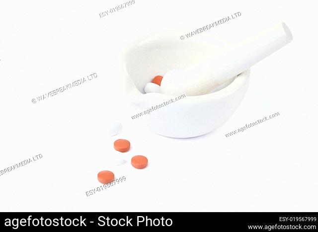 Mortar and pestle with pills