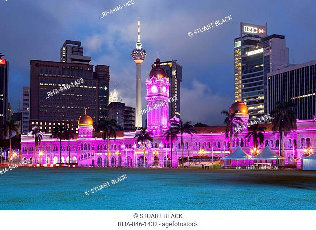 The Sultan Abdul Samad Building at night, Kuala Lumpur, Malaysia, Southeast Asia, Asia