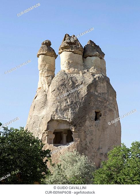 Rock formation building exterior, Cappadocia, Anatolia, Turkey