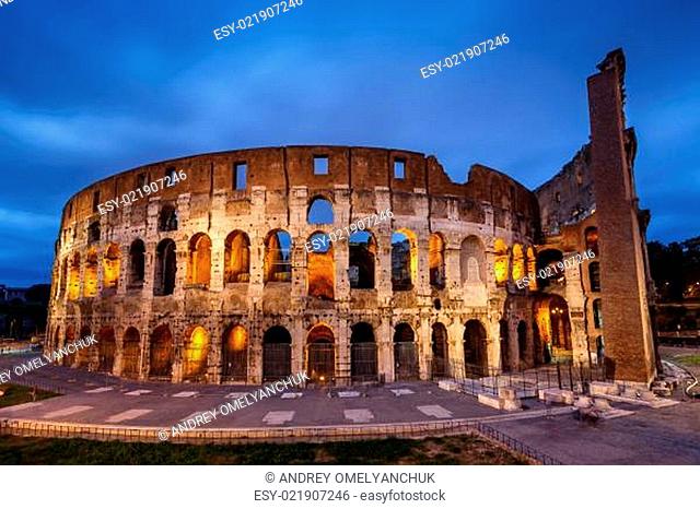Colosseum or Coliseum, also known as the Flavian Amphitheatre in the Evening, Rome, Italy