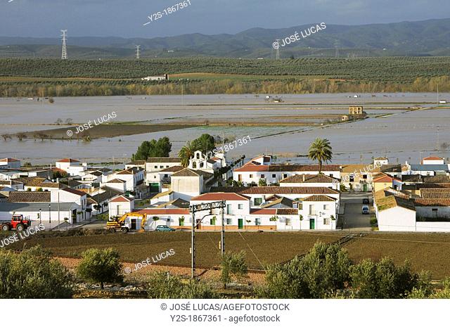 Guadalquivir river floods, San Julian hamlet, Andujar, Jaen-province, Spain
