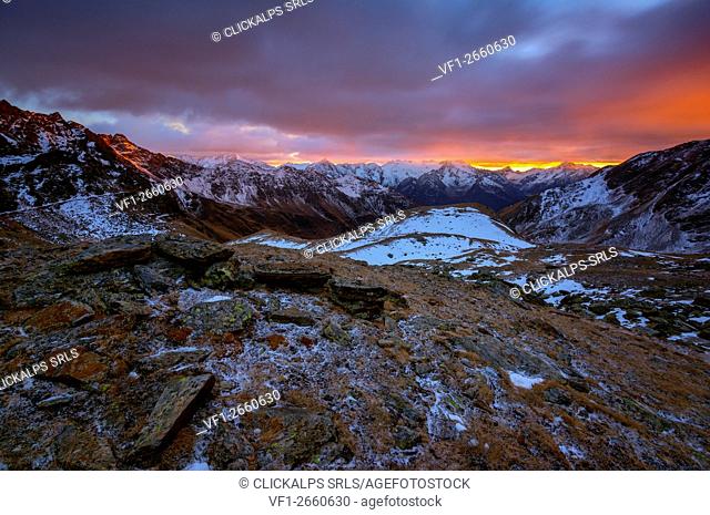 Sunset in Stelvio national park, province of Brescia, Italy