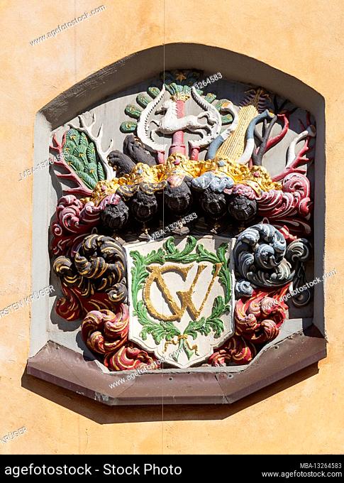 Coat of arms at the Marstall, Celle, Lueneburg Heath, Lower Saxony, Germany, Europe