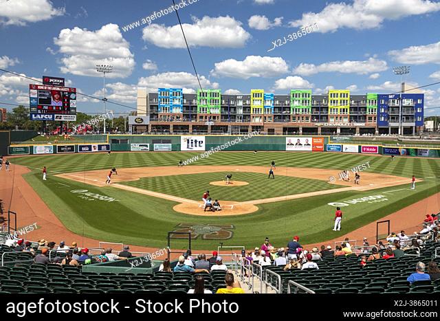 Lansing, Michigan - The Lansing Lugnuts minor league baseball team plays the Dayton Dragons at Jackson Field. The Lugnuts are a High-A Central affiliate of the...