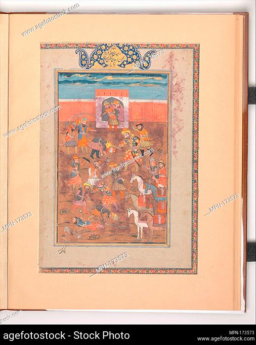 Rustam Captures the Citadel of Mount Sipand, Folio from a Shahnama (Book of Kings). Artist: Abu'l Qasim Firdausi (935-1020); Object Name: Folio from an...