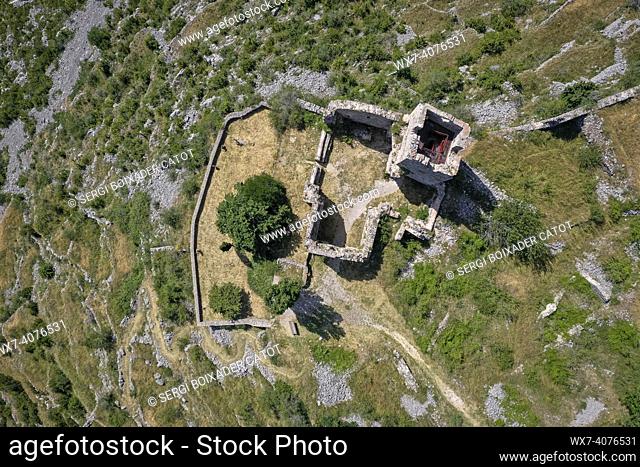 Aerial view of the Castle of Gósol (Berguedá , Catalonia, Spain, Pyrenees)