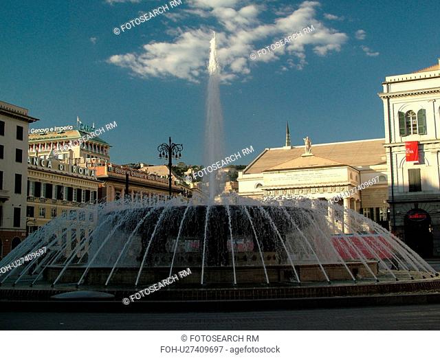 Genoa, Italy, Genova, Liguria, Europe, The bronze fountain in the Piazza de Ferrari in the city of Genoa