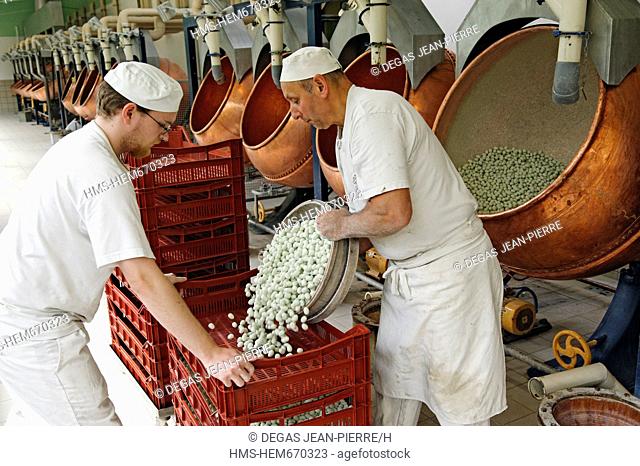 FFrance, Meuse, Verdun, Braquier sugared almonds factory, coated tablets shelf setting for drying after peeling
