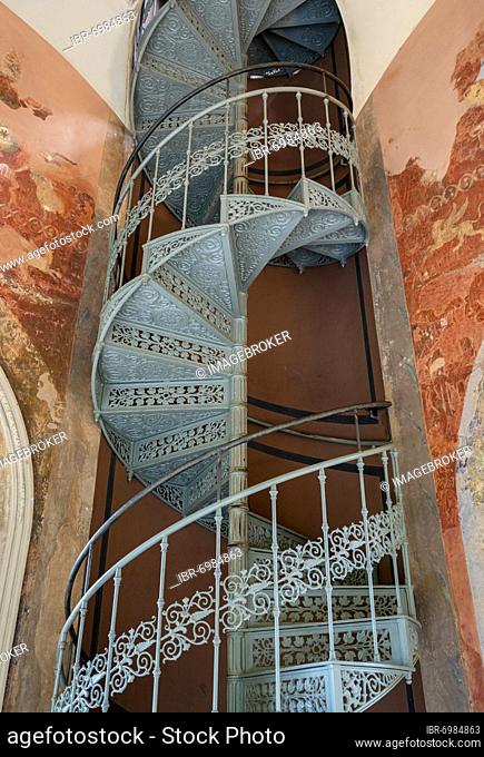 Historic spiral staircase to the upper floor of the Belvedere on the Pfingstberg in Potsdam, Brandenburg, Germany, Europe