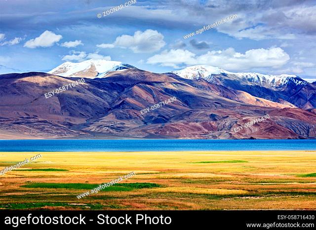 Himalayan mountain lake Tso Moriri in Himalayas, Korzok, Ladakh, India