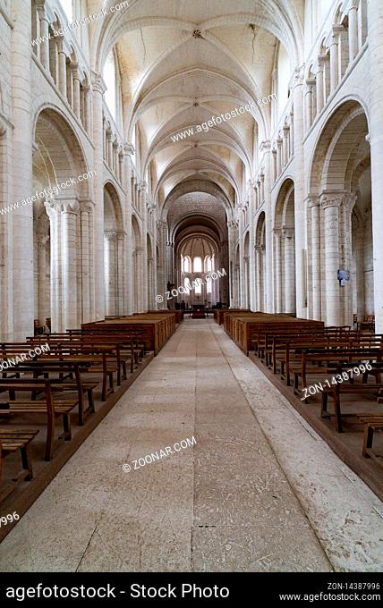 Saint-Martin-de-Boscherville, Seine-Maritime / France - 13 August 2019: interior view of the Abbey of Saint-Georges church in Boscherville