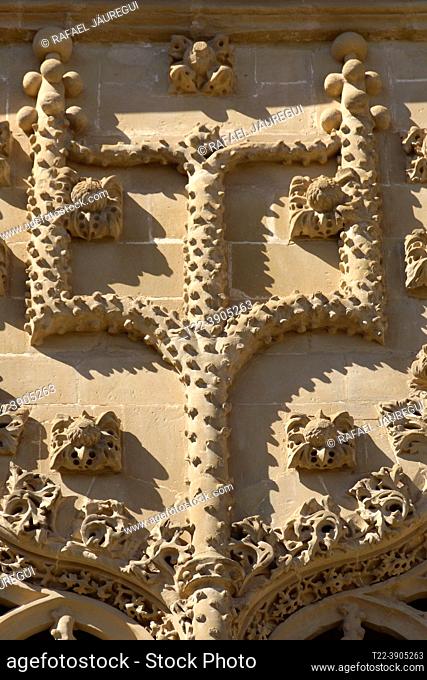 Baeza (Jaén) Spain. Close-up of an architectural detail on the facade of the Jabalquinto palace in the town of Baeza