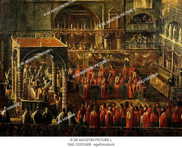 Church service in San Marco in Venice, for the departure of the fleet against the Turks under the command of Francesco Morosini. Italy, 16th century