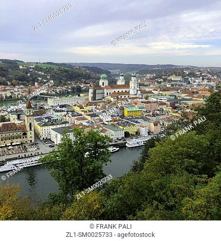 View from Veste Oberhaus is a fortress that was founded in 1219 and, for most of its time, served as the stronghold of the Bishop of Passau, Germany