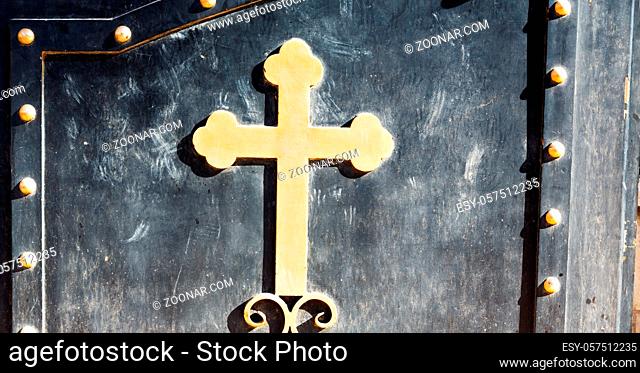 in saint george church of jordan the doorway and a cross like background concept