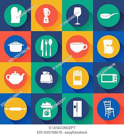 Illustration set icon of kitchen in flat design. Vector